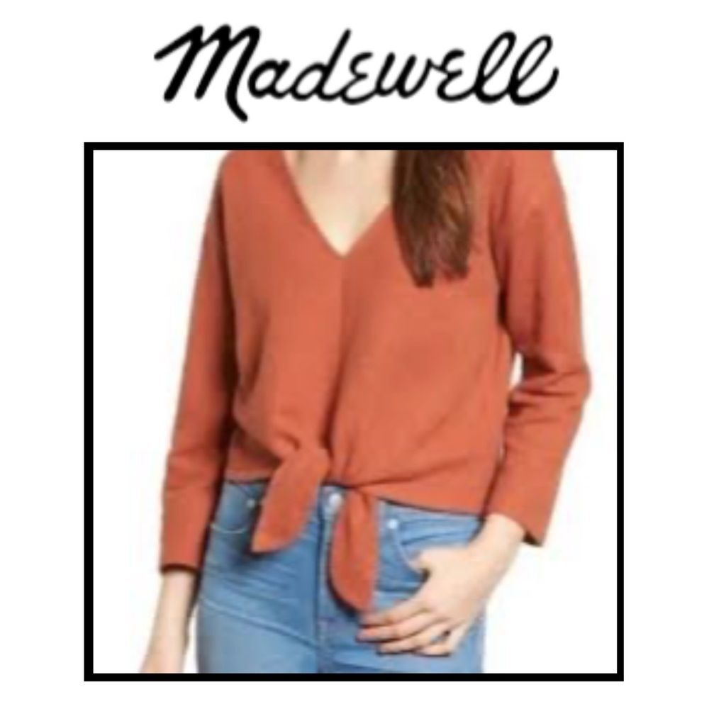 Madewell texture and thread top Orange Tie Front Sz Medium #484